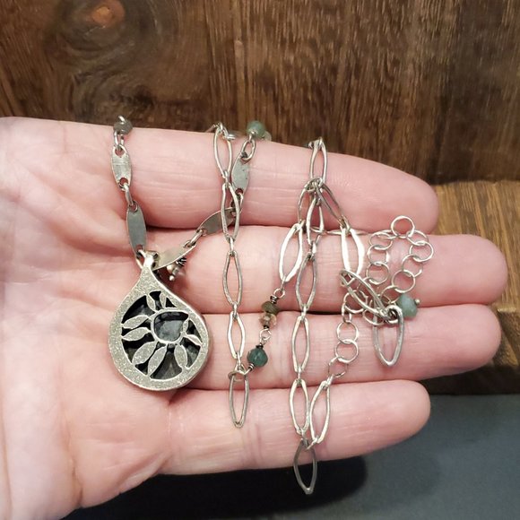 22 Inch 925 Sterling Silver Unique Odd Floral Rustic Pendant Necklace - Picture 2 of 7